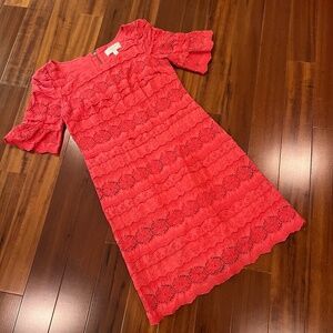 Anthropologie Moulinette Soeurs Red Dress Lace Short Sleeves Shift A-Line Size 0
